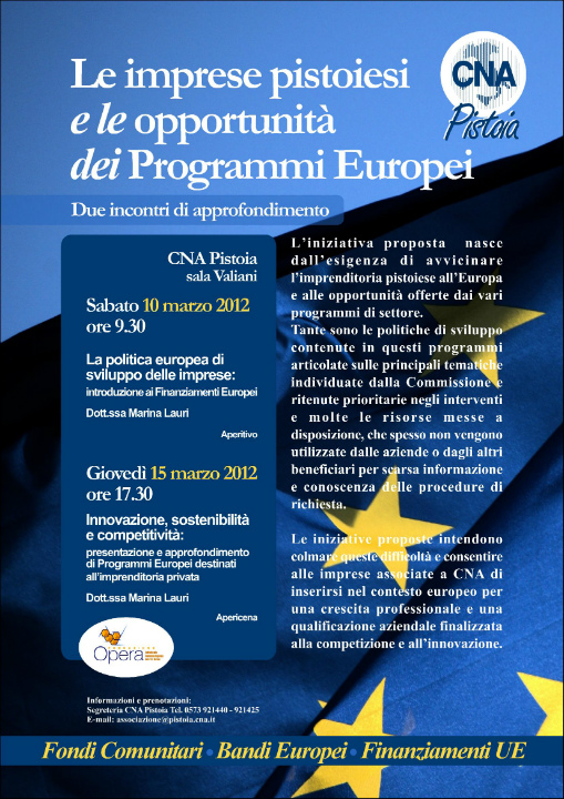 Invito Finanziamenti Europei 10 e 15 marzo